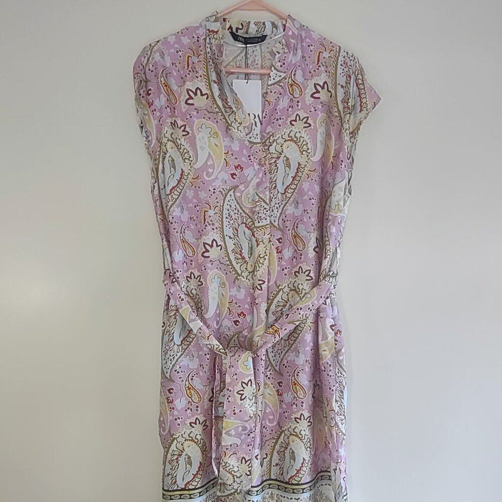 ZARA Floral Paisley Satin Tunic Dress Sz Small Boho Euro Summer Travel Resort - Picture 5 of 12